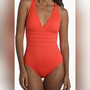 La Blanca Island Goddess Multi-Strap Cross-Back One Piece NWOT size 12 Red